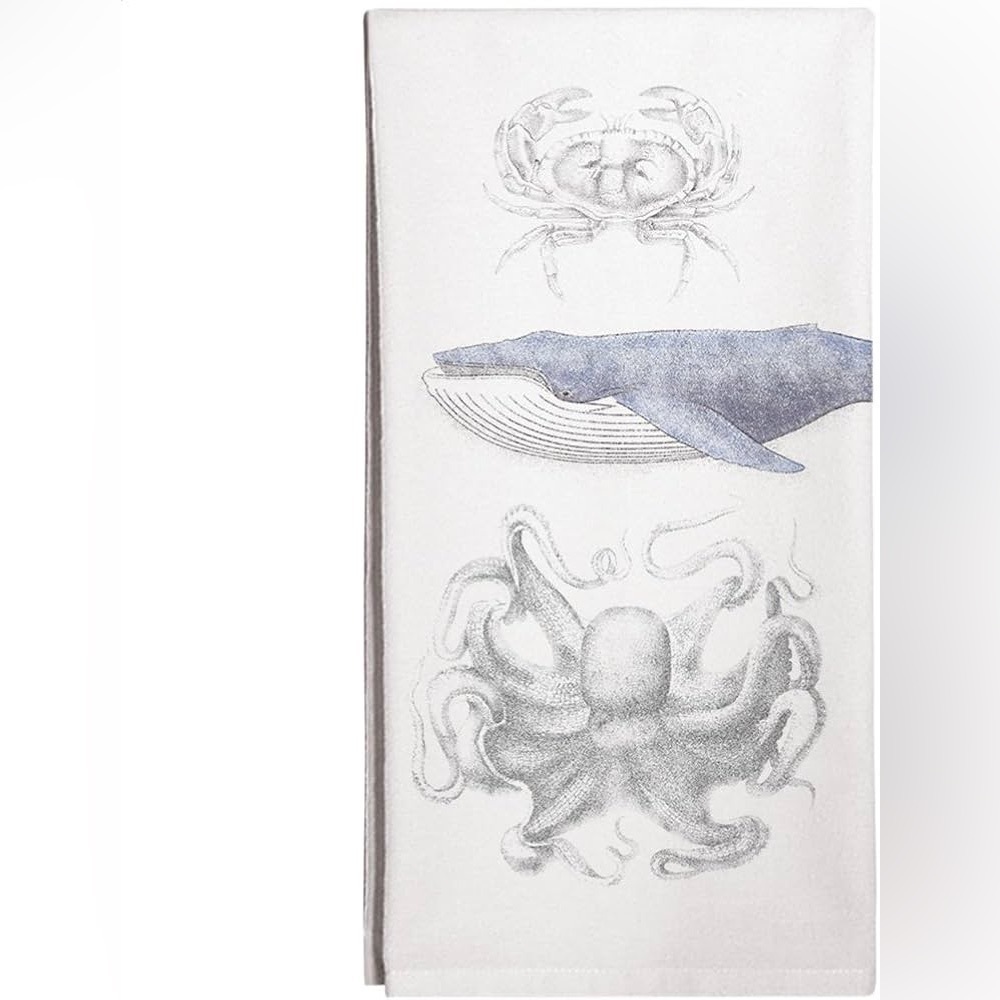 Mary Lake-Thompson Montgomery Street Blue Whale, Crab, Octopus Cotton Dish Towel